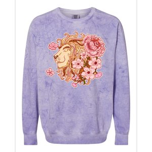 Zodiac Leo Lion with Japanese Cherry Blossoms Colorblast Crewneck Sweatshirt