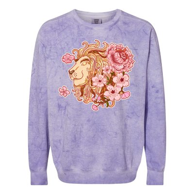 Zodiac Leo Lion with Japanese Cherry Blossoms Colorblast Crewneck Sweatshirt