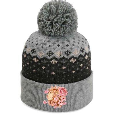 Zodiac Leo Lion with Japanese Cherry Blossoms The Baniff Cuffed Pom Beanie