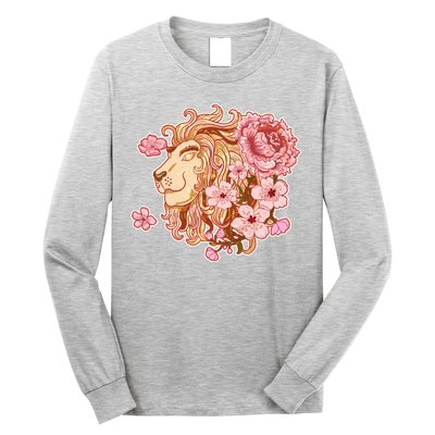 Zodiac Leo Lion with Japanese Cherry Blossoms Long Sleeve Shirt