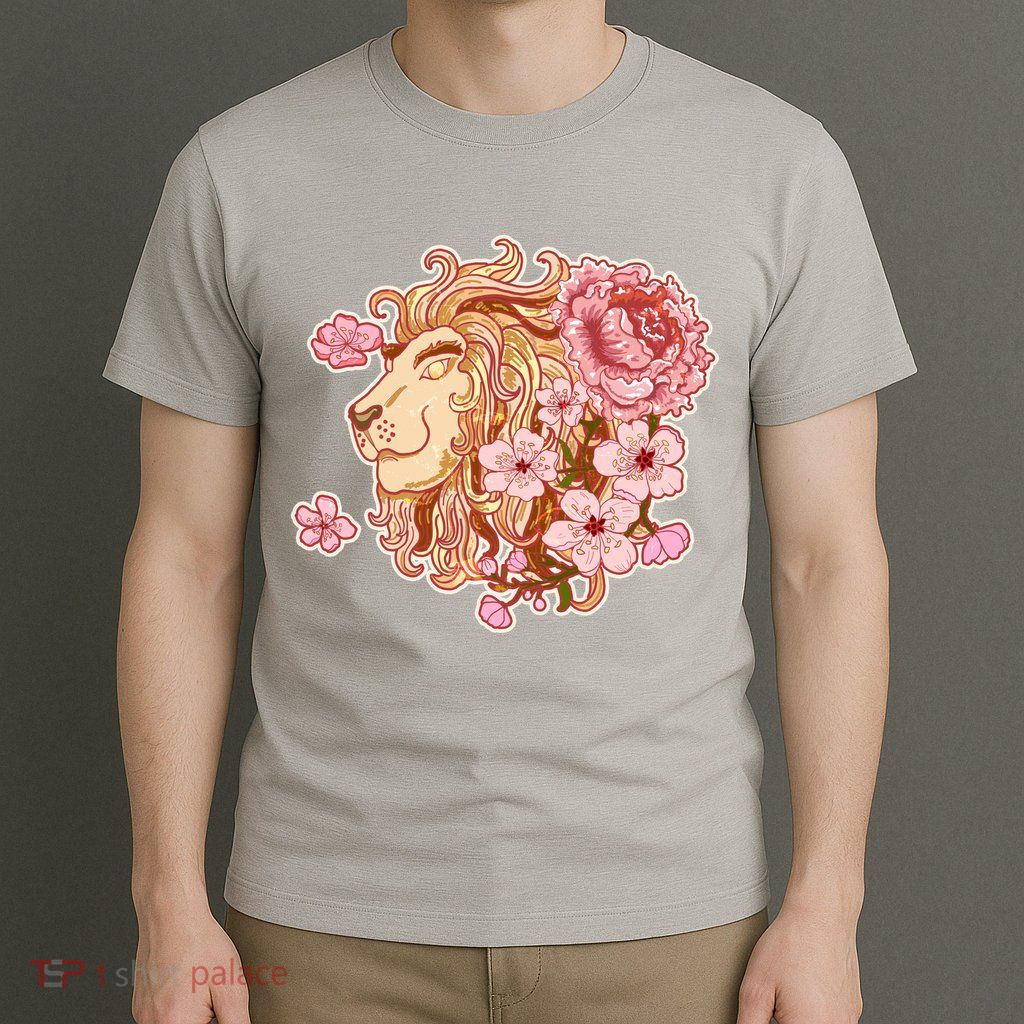 Zodiac Leo Lion with Japanese Cherry Blossoms T-Shirt