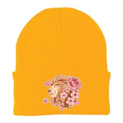 Zodiac Leo Lion with Japanese Cherry Blossoms Knit Cap Winter Beanie