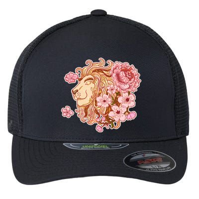 Zodiac Leo Lion with Japanese Cherry Blossoms Flexfit Unipanel Trucker Cap