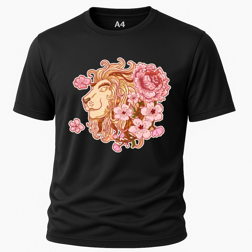 Zodiac Leo Lion with Japanese Cherry Blossoms Cooling Performance Crew T-Shirt