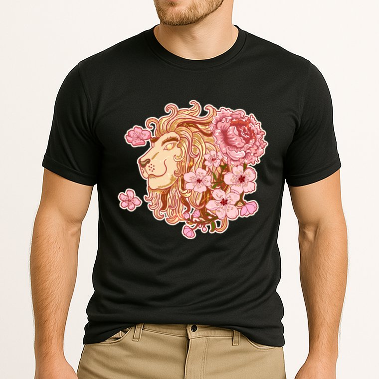 Zodiac Leo Lion with Japanese Cherry Blossoms Cooling Performance Crew T-Shirt