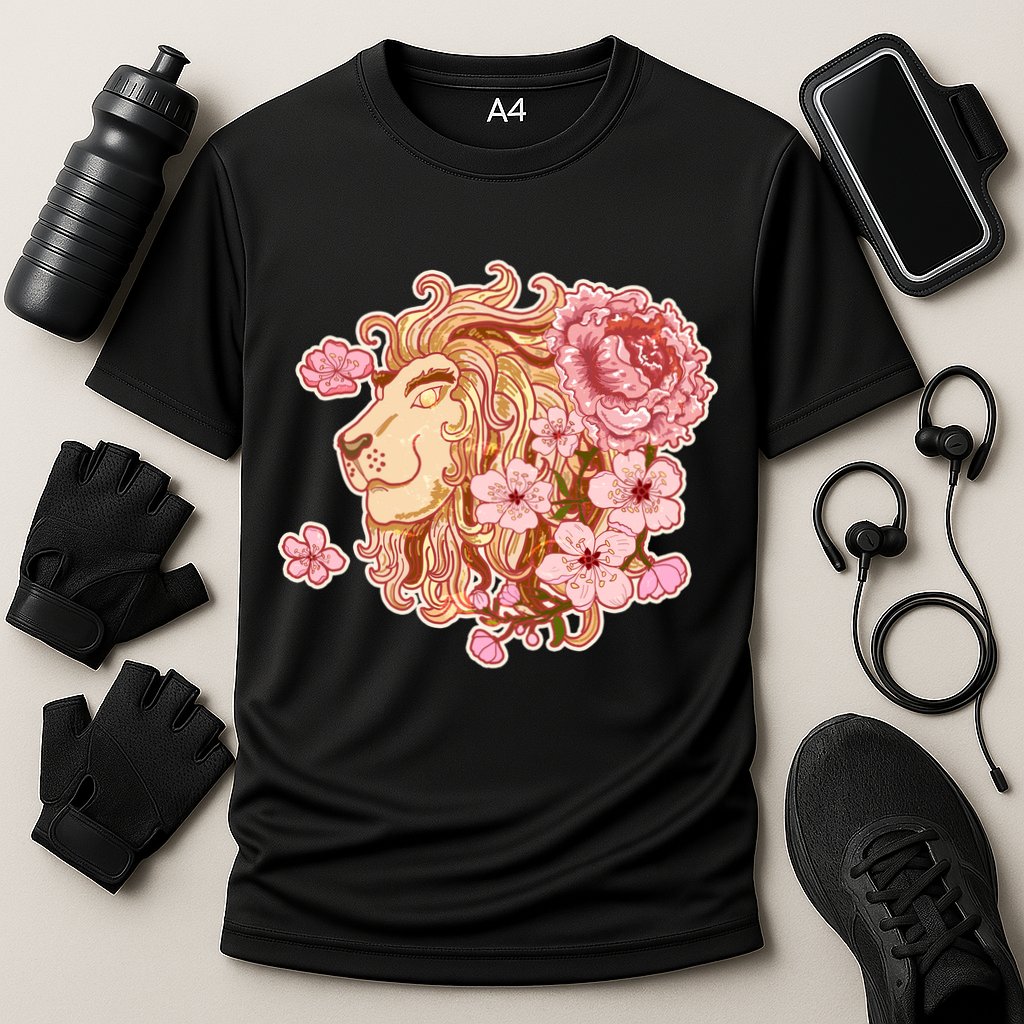 Zodiac Leo Lion with Japanese Cherry Blossoms Cooling Performance Crew T-Shirt