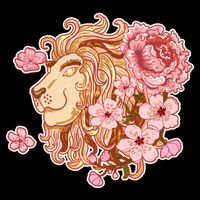 Zodiac Leo Lion with Japanese Cherry Blossoms Cooling Performance Crew T-Shirt