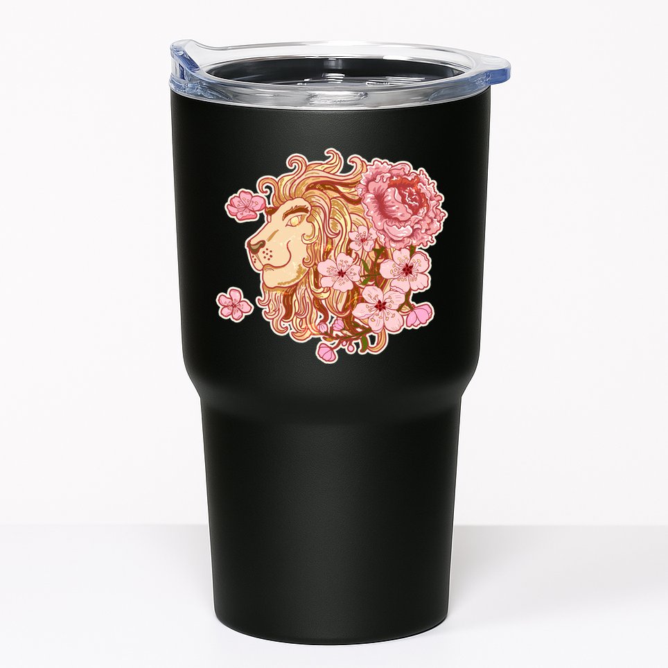 Zodiac Leo Lion with Japanese Cherry Blossoms Tumbler