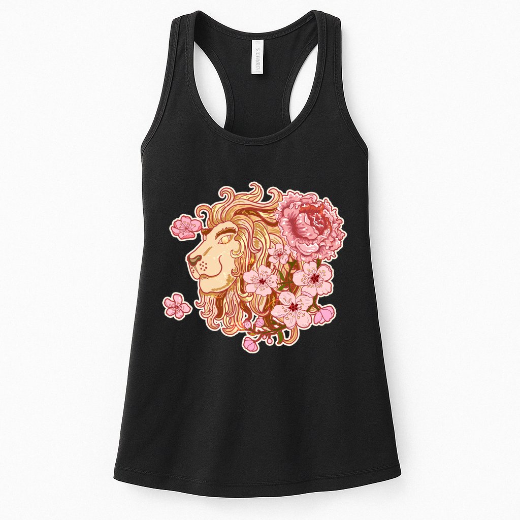 Zodiac Leo Lion with Japanese Cherry Blossoms Womens Tank Top