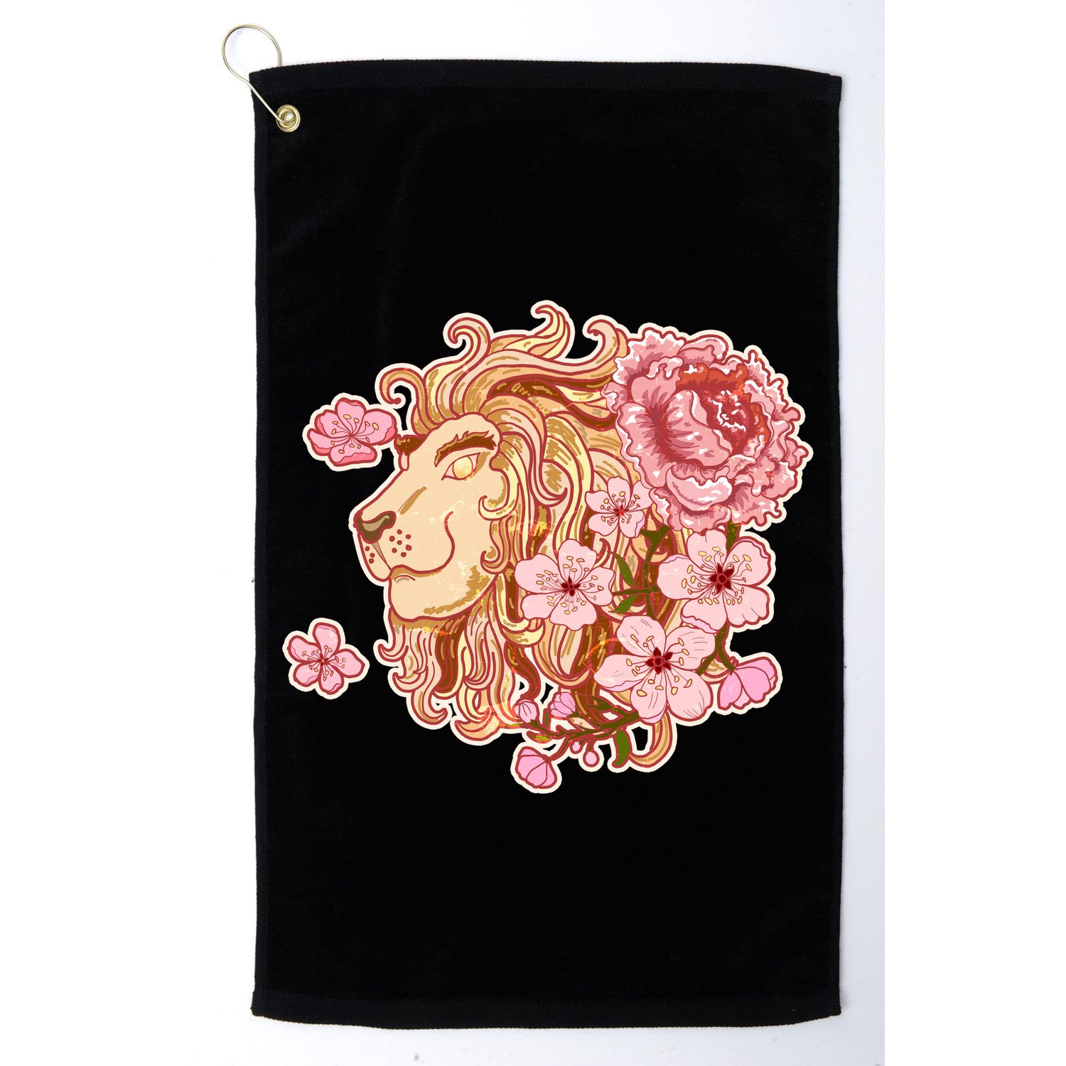 Zodiac Leo Lion with Japanese Cherry Blossoms Golf Towel