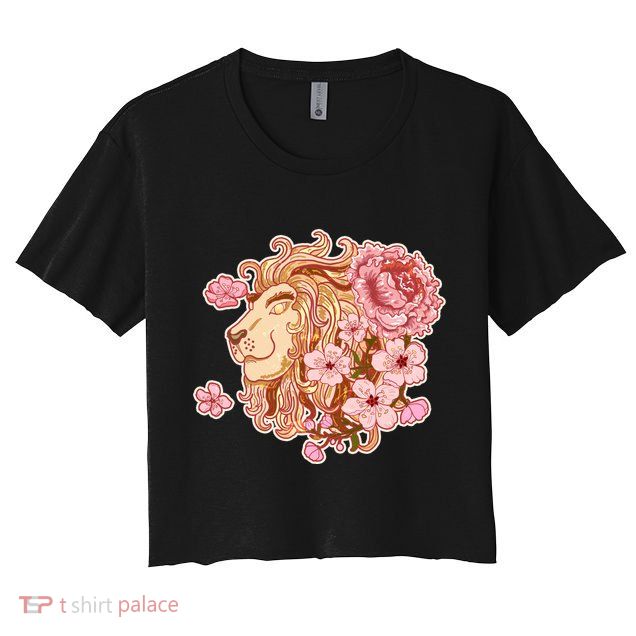 Zodiac Leo Lion with Japanese Cherry Blossoms Crop Top