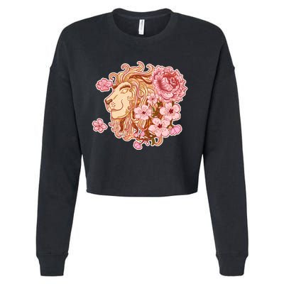 Zodiac Leo Lion with Japanese Cherry Blossoms Cropped Pullover Crew