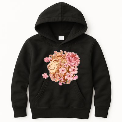 Zodiac Leo Lion with Japanese Cherry Blossoms Kids Hoodie