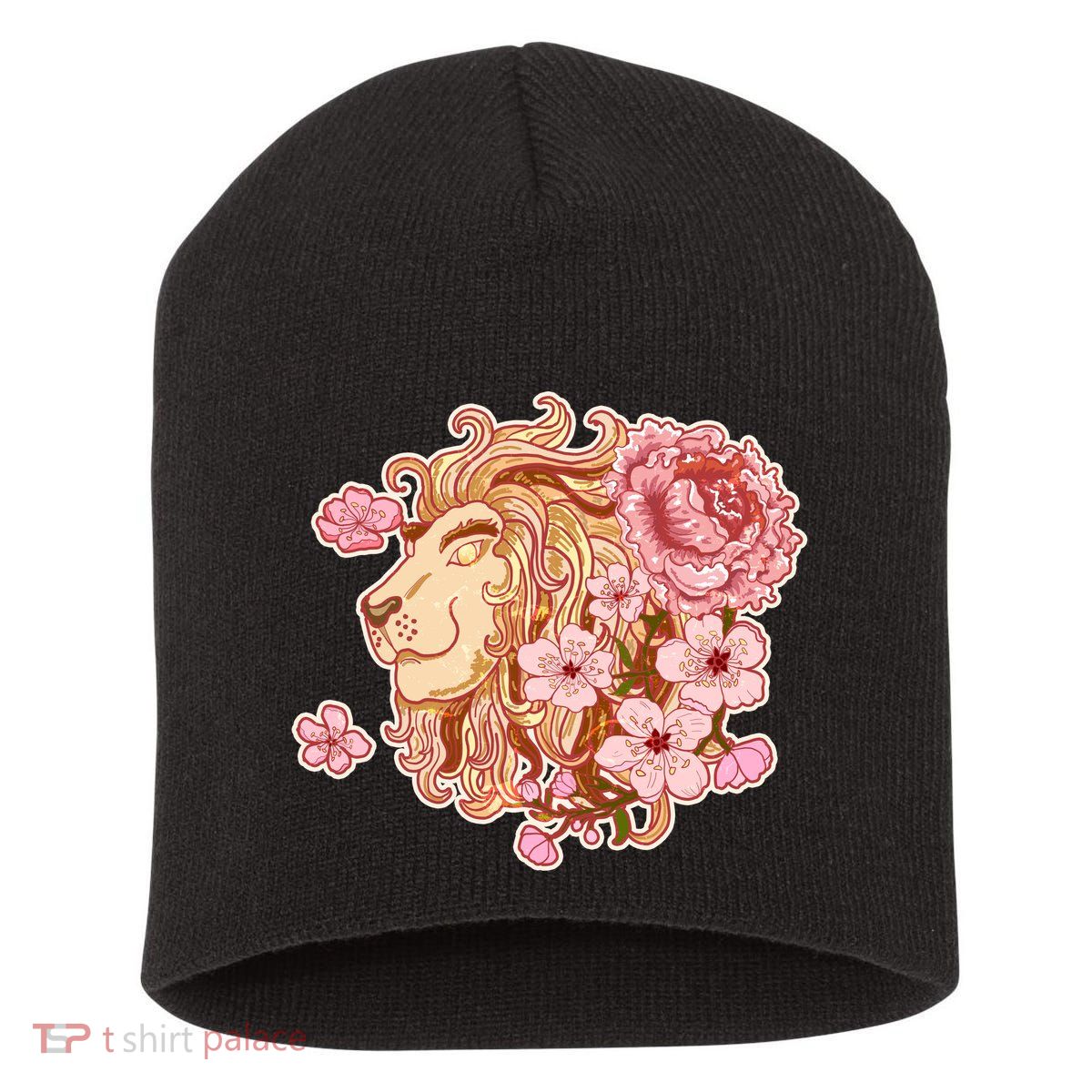 Zodiac Leo Lion with Japanese Cherry Blossoms Short Acrylic Beanie