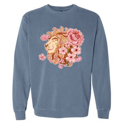 Zodiac Leo Lion with Japanese Cherry Blossoms Garment-Dyed Sweatshirt