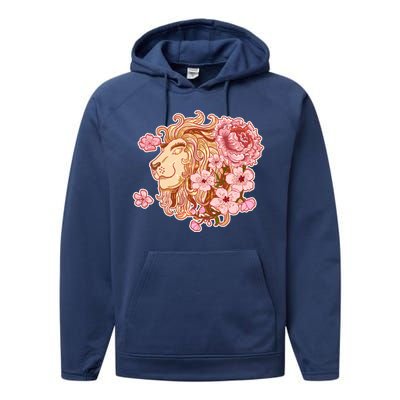 Zodiac Leo Lion with Japanese Cherry Blossoms Performance Fleece Hoodie