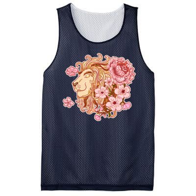 Zodiac Leo Lion with Japanese Cherry Blossoms Mesh Reversible Basketball Jersey Tank