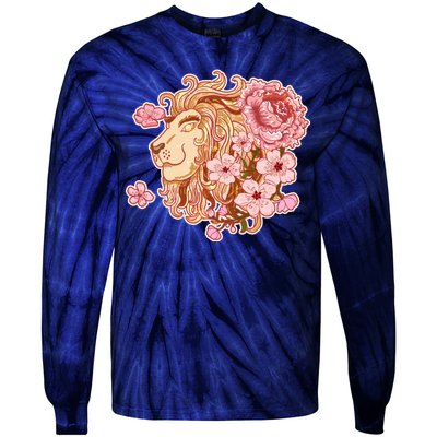 Zodiac Leo Lion with Japanese Cherry Blossoms Tie-Dye Long Sleeve Shirt