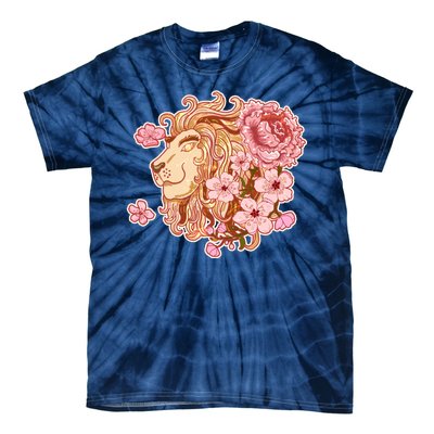 Zodiac Leo Lion with Japanese Cherry Blossoms Tie-Dye T-Shirt