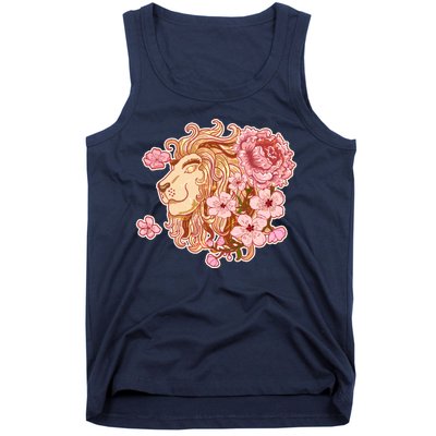 Zodiac Leo Lion with Japanese Cherry Blossoms Tank Top