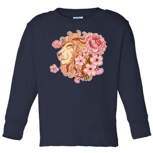 Zodiac Leo Lion with Japanese Cherry Blossoms Toddler Long Sleeve Shirt