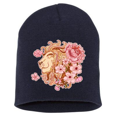 Zodiac Leo Lion with Japanese Cherry Blossoms Short Acrylic Beanie