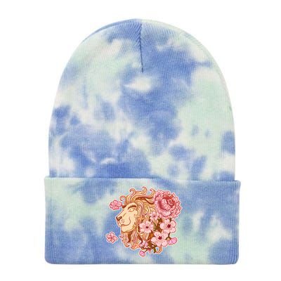 Zodiac Leo Lion with Japanese Cherry Blossoms Tie Dye 12in Knit Beanie