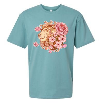 Zodiac Leo Lion with Japanese Cherry Blossoms Sueded Cloud Jersey T-Shirt