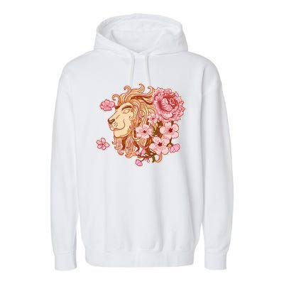 Zodiac Leo Lion with Japanese Cherry Blossoms Garment-Dyed Fleece Hoodie