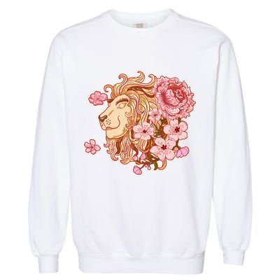Zodiac Leo Lion with Japanese Cherry Blossoms Garment-Dyed Sweatshirt