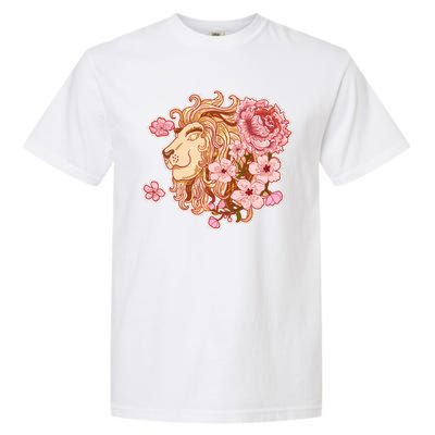 Zodiac Leo Lion with Japanese Cherry Blossoms Garment-Dyed Heavyweight T-Shirt