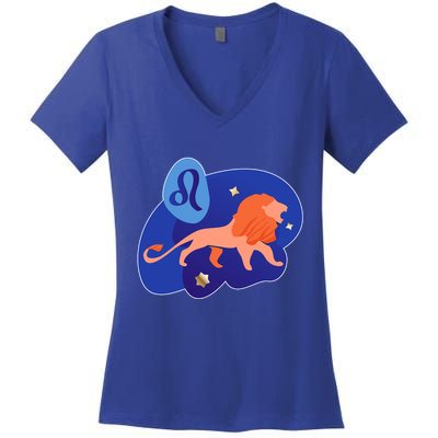 Zodiac Leo Simple Lion Women's V-Neck T-Shirt