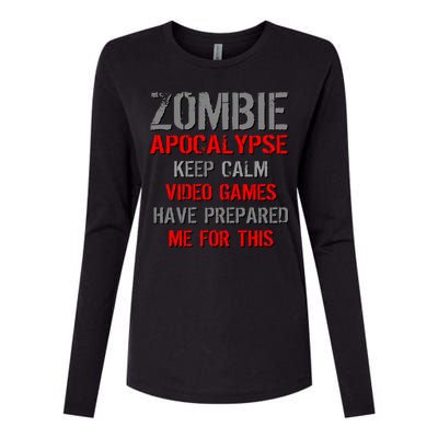 Zombie Apocalypse Keep Calm Video Games Prepared Me Womens Cotton Relaxed Long Sleeve T-Shirt