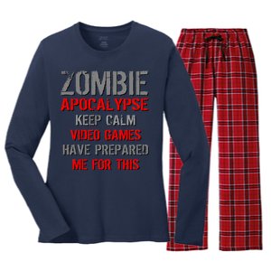 Zombie Apocalypse Keep Calm Video Games Prepared Me Women's Long Sleeve Flannel Pajama Set 