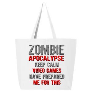 Zombie Apocalypse Keep Calm Video Games Prepared Me 25L Jumbo Tote