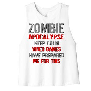 Zombie Apocalypse Keep Calm Video Games Prepared Me Women's Racerback Cropped Tank