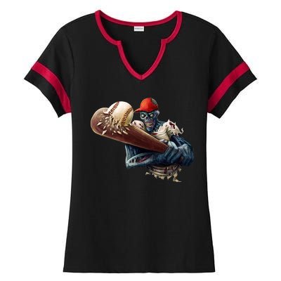 Zombie Baseball Batter Ladies Halftime Notch Neck Tee