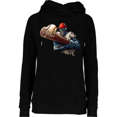 Zombie Baseball Batter Womens Funnel Neck Pullover Hood