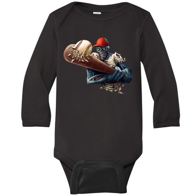 Zombie Baseball Batter Baby Long Sleeve Bodysuit