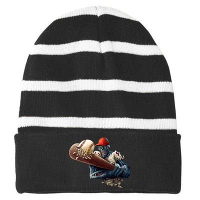 Zombie Baseball Batter Striped Beanie with Solid Band