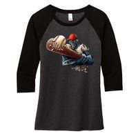 Zombie Baseball Batter Women's Tri-Blend 3/4-Sleeve Raglan Shirt