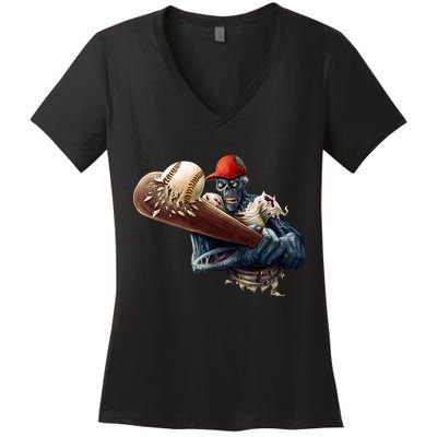 Zombie Baseball Batter Women's V-Neck T-Shirt