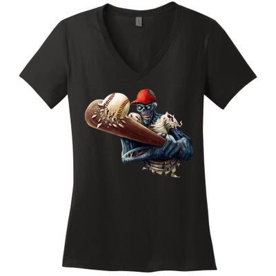 Zombie Baseball Batter Women's V-Neck T-Shirt