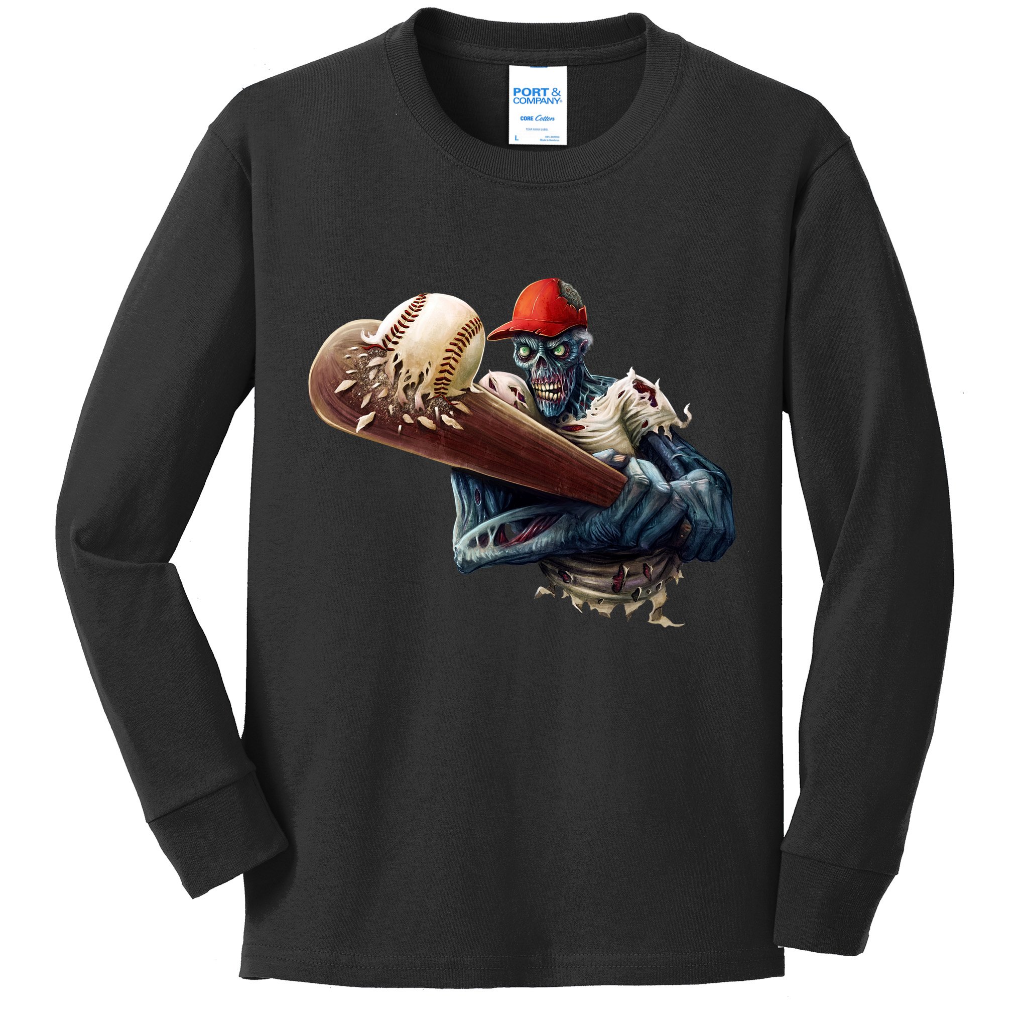 Zombie Baseball Batter Kids Long Sleeve Shirt