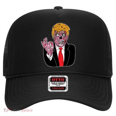 Zombie Donald Trump Funny Halloween High Crown Mesh Back Trucker Hat