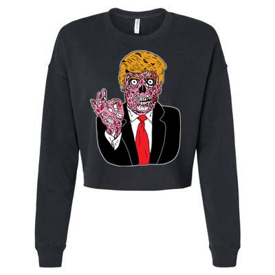 Zombie Donald Trump Funny Halloween Cropped Pullover Crew