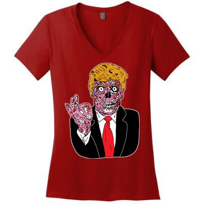 Zombie Donald Trump Funny Halloween Women's V-Neck T-Shirt