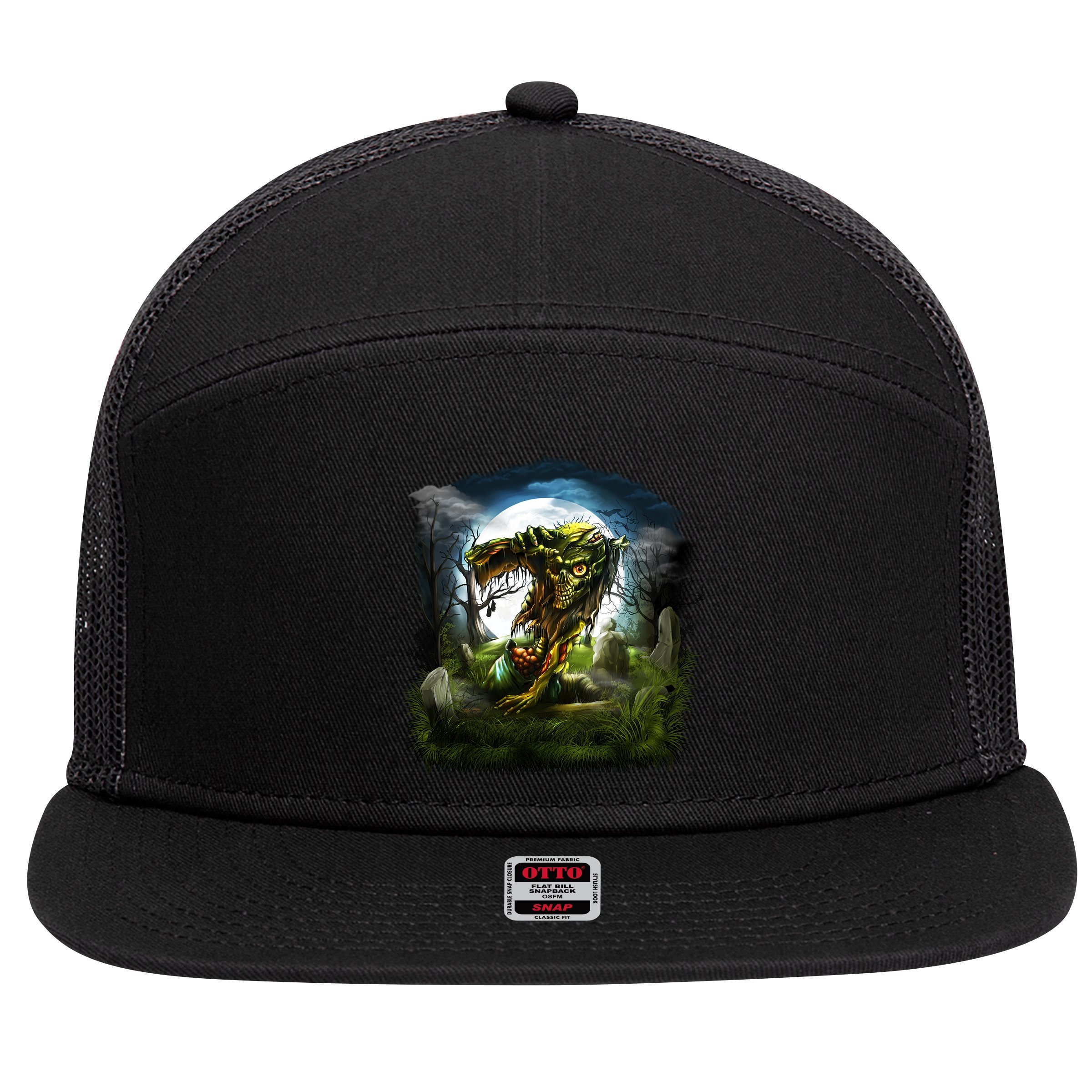 Zombie Grave Halloween 7 Panel Mesh Trucker Snapback Hat