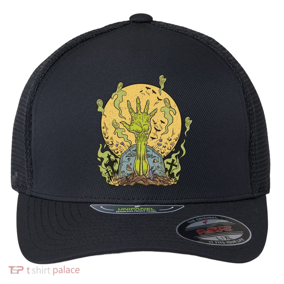 Zombie Hand Ghost Graveyard Flexfit Unipanel Trucker Cap