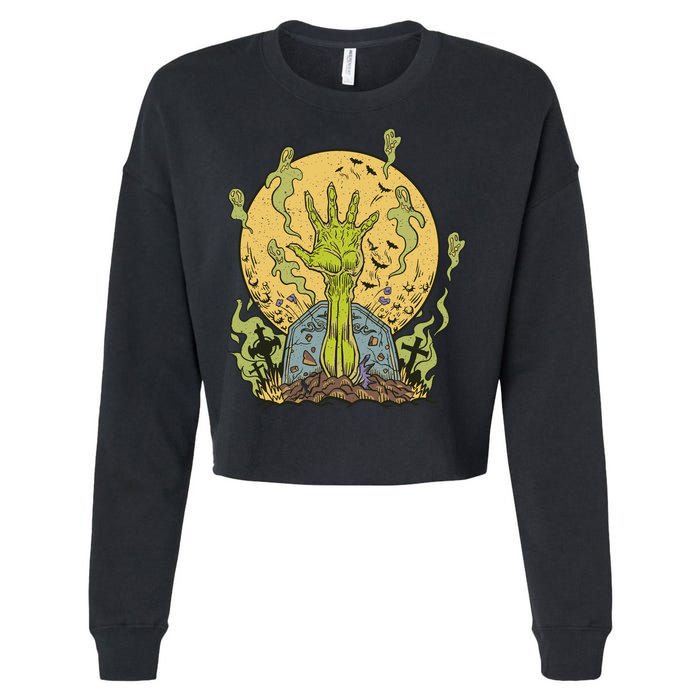 Zombie Hand Ghost Graveyard Cropped Pullover Crew